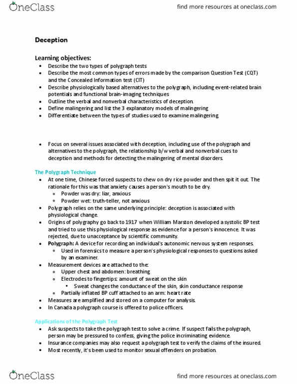 LS272 Chapter Notes - Chapter 4: Electrodermal Activity, Malingering, Autonomic Nervous System thumbnail