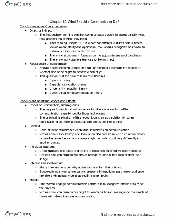 04:192:200 Lecture Notes - Lecture 12: Communication Accommodation Theory, Expectancy Violations Theory, Uncertainty Reduction Theory thumbnail