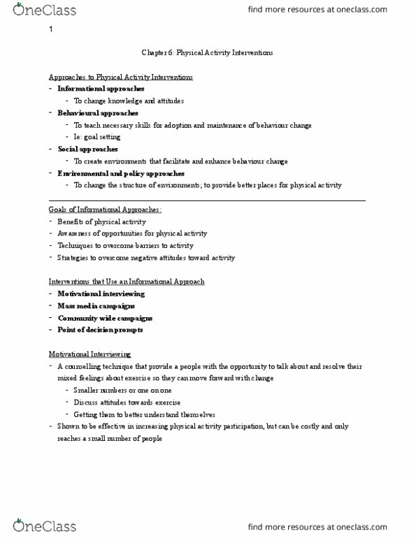 Kinesiology 2276F/G Lecture Notes - Lecture 6: Motivational Interviewing, Ambivalence, Goal Setting thumbnail