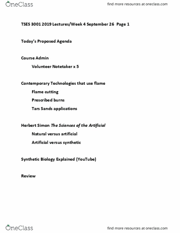 TSES 3001 Lecture Notes - Lecture 7: Synthetic Biology, Tses, Natural Science thumbnail