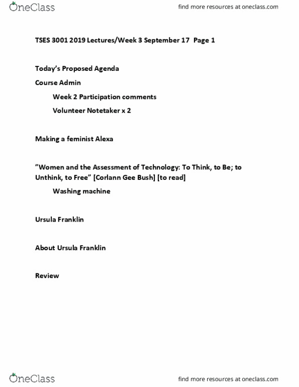 TSES 3001 Lecture Notes - Lecture 4: Ursula Franklin, Tses, Washing Machine thumbnail