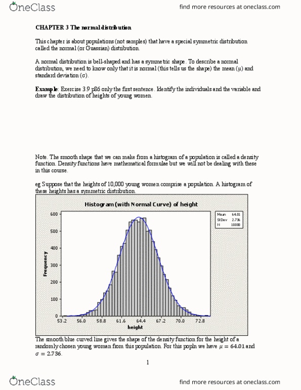 STAT 104 Lecture Notes - Lecture 3: Normal Distribution, Standard Normal Deviate, Standard Deviation thumbnail