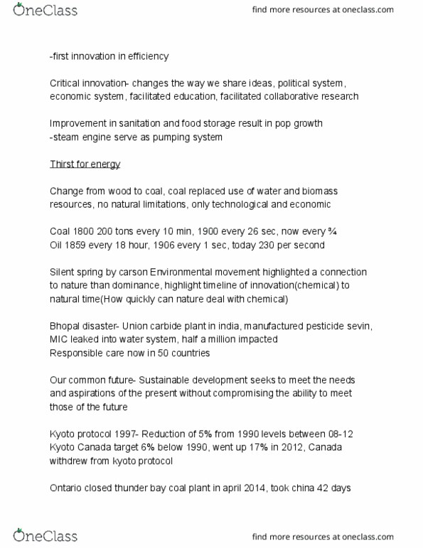 SUSTAIN 1S03 Lecture Notes - Lecture 7: Our Common Future, Bhopal Disaster, Union Carbide thumbnail