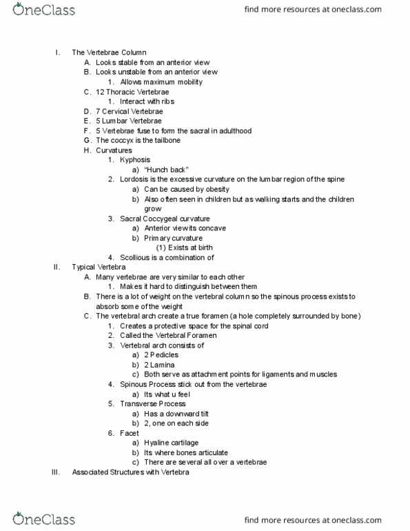 Health Sciences 2300A/B Lecture Notes - Lecture 6: Cervical Vertebrae, Hyaline Cartilage, Kyphosis thumbnail