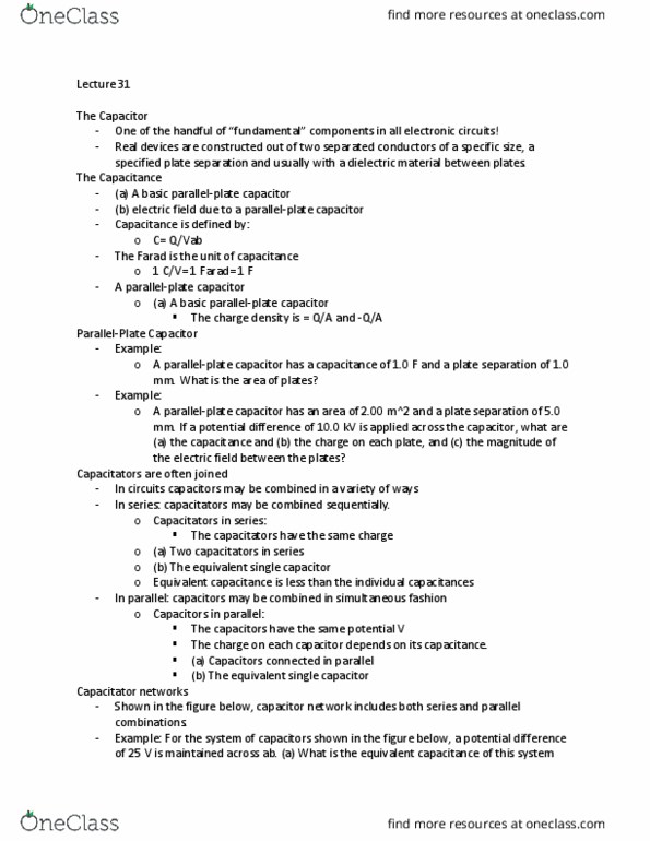 PHY 2020 Lecture Notes - Lecture 31: Farad, Electric Field, Dielectric thumbnail