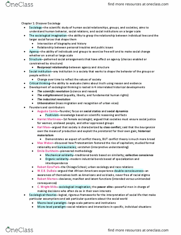 SOC-1010 Lecture Notes - Lecture 10: Urban Sociology, Social Statics, Industrial Revolution thumbnail