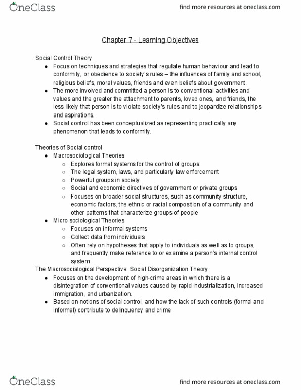 PFP 150 Lecture Notes - Lecture 6: Social Disorganization Theory, Social Control Theory, Social Control thumbnail