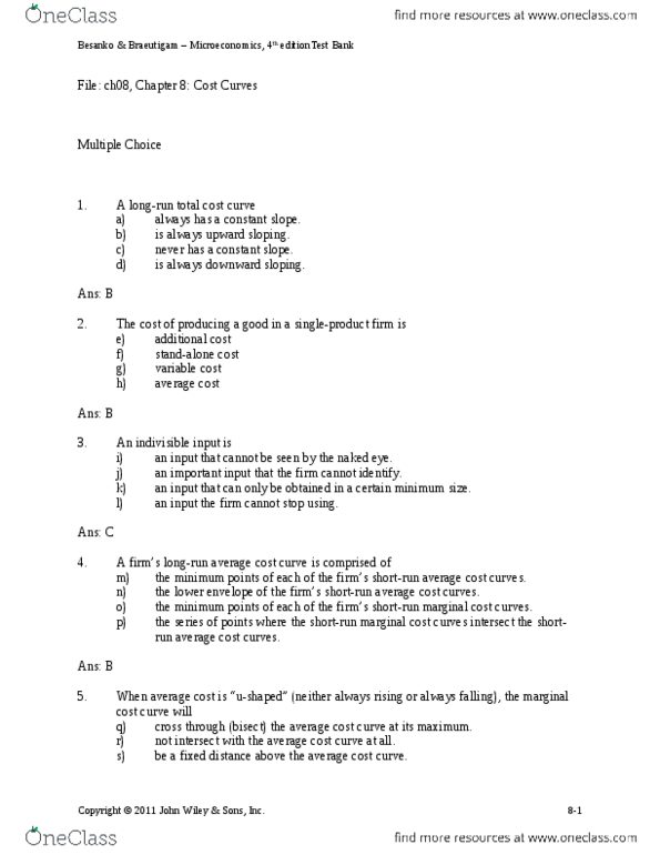 Economics 2150A/B Lecture Notes - John Wiley & Sons, Average Cost, Isocost thumbnail