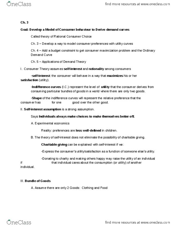 Economics 2150A/B Lecture Notes - Ice Cream Cone, Marginal Utility, Indifference Curve thumbnail