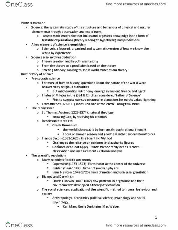 SOCPSY 2K03 Lecture Notes - Lecture 1: Pre-Socratic Philosophy, Scientific Method, Lightning thumbnail