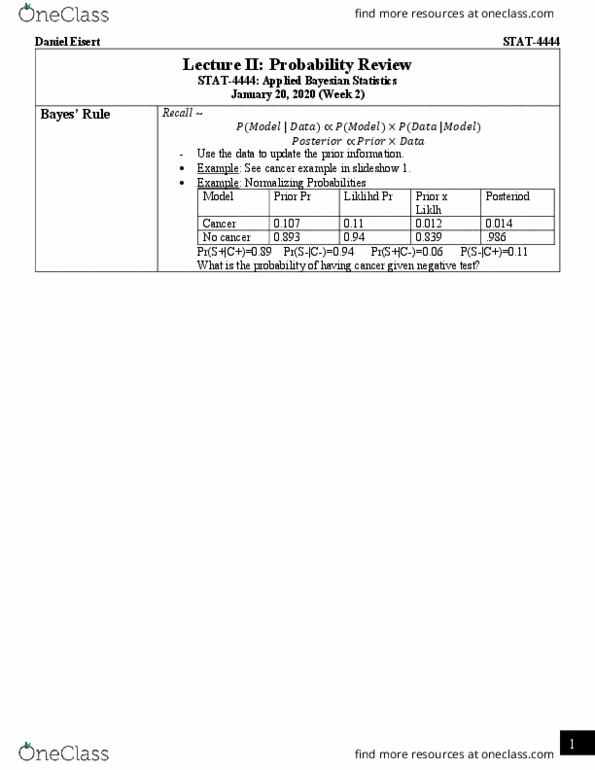 STAT 4444 Lecture 2: STAT-4444 - Notes - 2 - Probability Review thumbnail