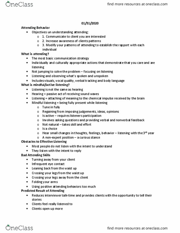 SSW212 Lecture Notes - Lecture 4: Eye Contact, Body Language thumbnail