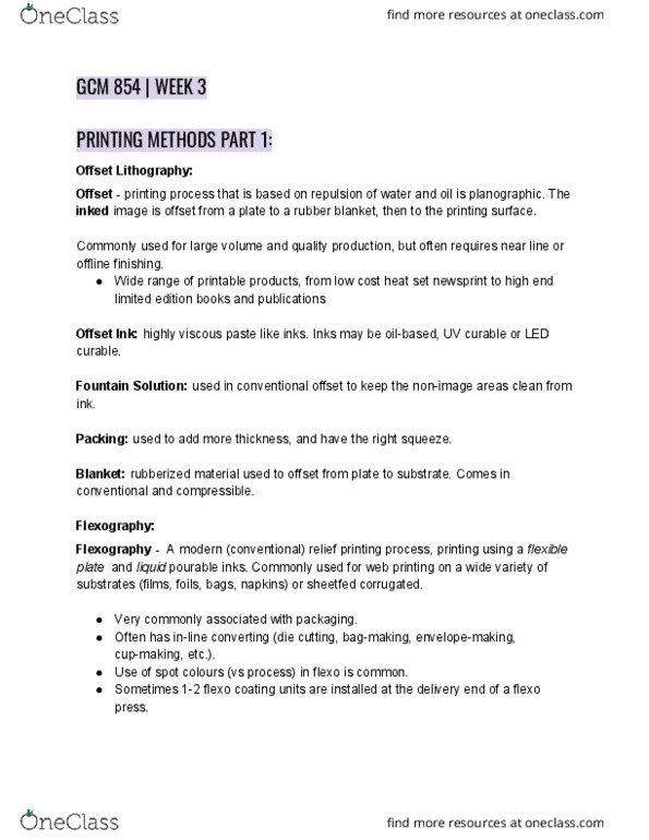 GCM 854 Lecture Notes - Lecture 3: Offset Printing, List Of Recurring Futurama Characters, Flexography thumbnail