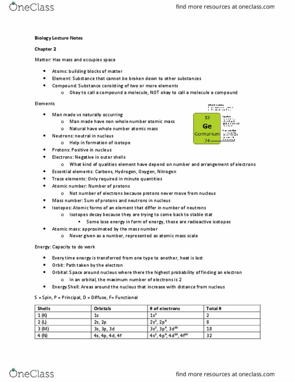 CELL 1010 Lecture Notes - Lecture 2: Mass Number, Atomic Number, Boiling Point thumbnail