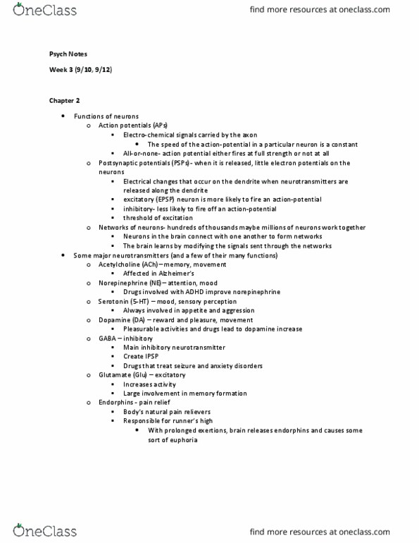 PSYC 1000 Lecture Notes - Lecture 3: Acetylcholine, Hemispherectomy, Auditory Cortex thumbnail