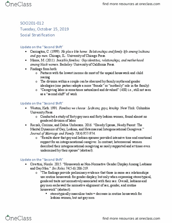SOCI201 Lecture Notes - Lecture 10: Columbia University Press, Social Stratification, Reward System thumbnail