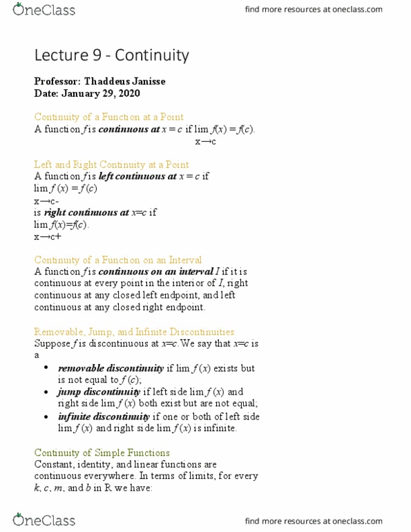 MAT137Y1 Lecture Notes - Lecture 11: Classification Of Discontinuities, Inverse Trigonometric Functions, Algebraic Function thumbnail