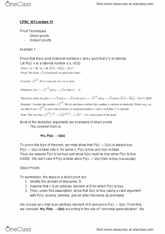 CPSC 121 Lecture Notes - Lecture 11: Universal Generalization, Rational Number, Universal Quantification thumbnail