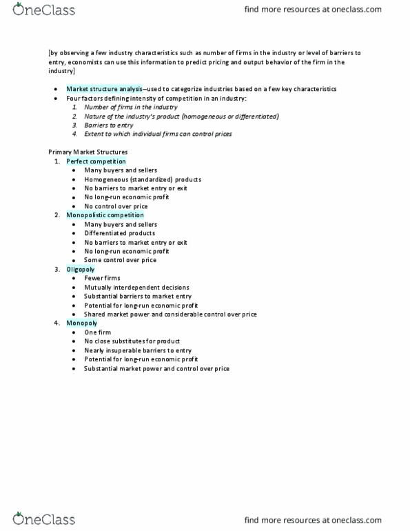 ECON-1020 Lecture Notes - Lecture 1: Monopolistic Competition, Market Structure, Market Power thumbnail