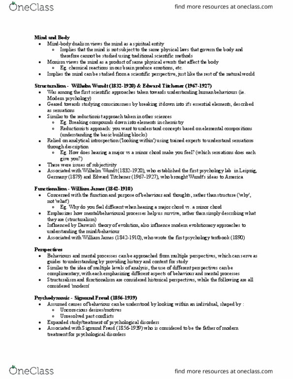 PSYC 220 Lecture Notes - Wilhelm Wundt, Edward B. Titchener, Minor Chord thumbnail