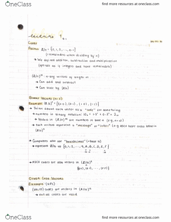 Mathematics 1600A/B Lecture Notes - Lecture 9: International Standard Book Number, Hexadecimal cover image