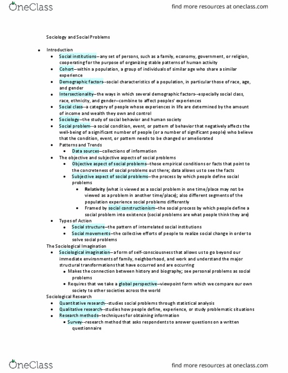 SOC-1020 Chapter Notes - Chapter 1: The Sociological Imagination, Ralf Dahrendorf, Social Disintegration thumbnail