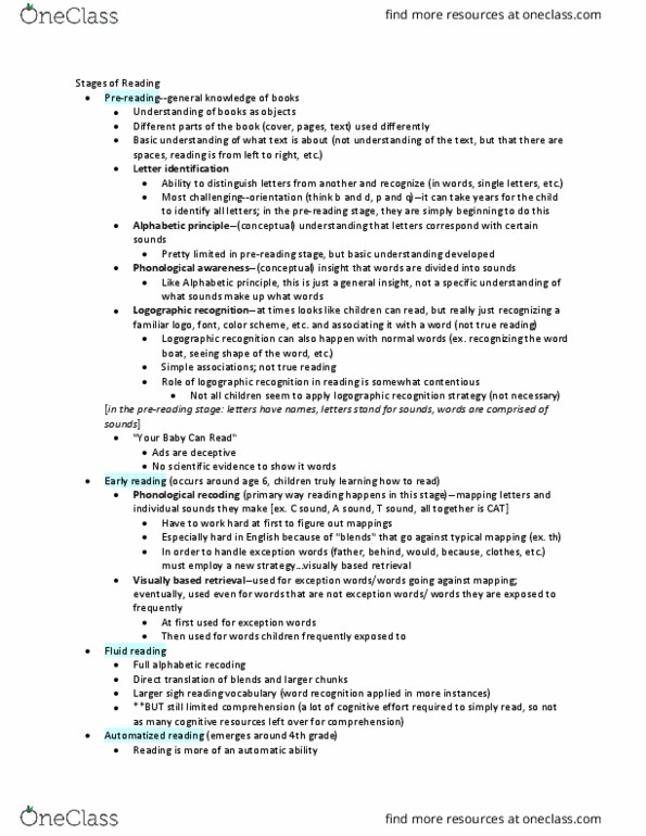 PSY-PC 1250 Lecture Notes - Lecture 10: Logogram, Alphabetic Principle, Phonological Awareness thumbnail