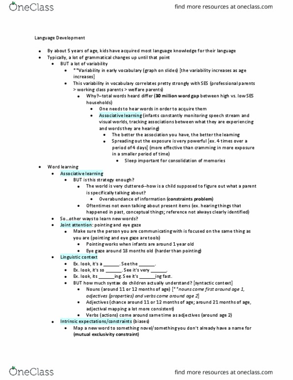 PSY-PC 1250 Lecture Notes - Lecture 9: Learning, Mutual Exclusivity, Joint Attention thumbnail