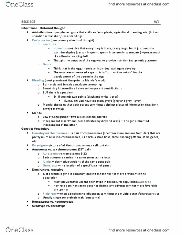 BSCI-1105 Lecture Notes - Lecture 2: Matryoshka Doll, Dihybrid Cross, Mendelian Inheritance thumbnail