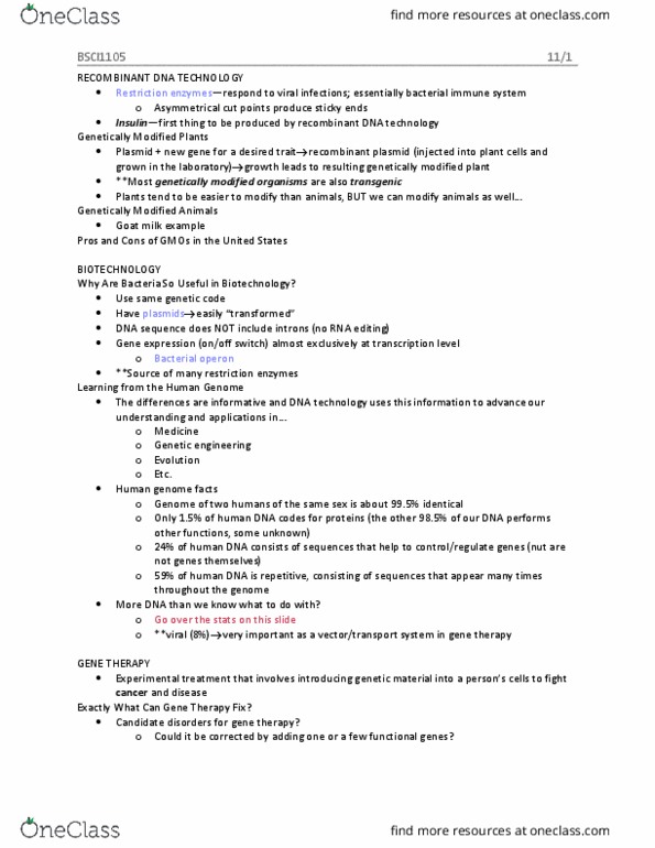 BSCI-1105 Lecture Notes - Lecture 17: Genetically Modified Crops, Genetically Modified Organism, Goat thumbnail