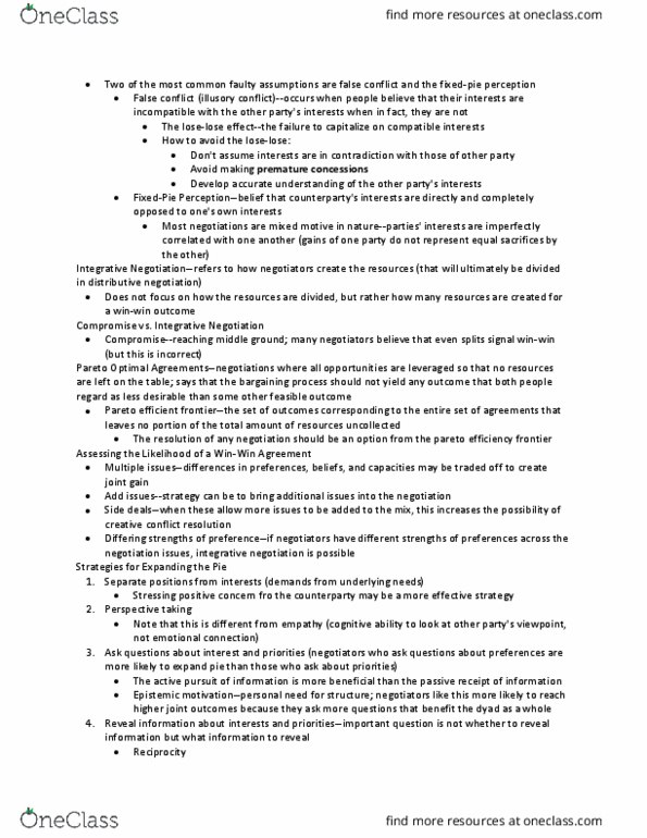 MGRL-3105 Chapter Notes - Chapter 4: Pareto Efficiency, Negotiation, Reservation Price thumbnail