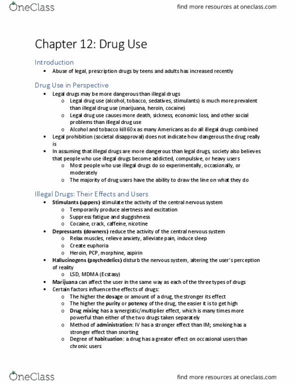 SOC 3312 Chapter Notes - Chapter 12: Legal Intoxicant, Cocaine Dependence, Prescription Drug thumbnail
