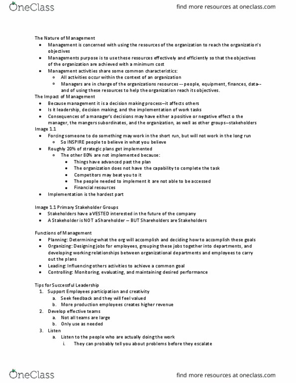 MGMT 370 Lecture Notes - Lecture 1: Infrastructure For Spatial Information In The European Community, Communication, Organizational Culture thumbnail