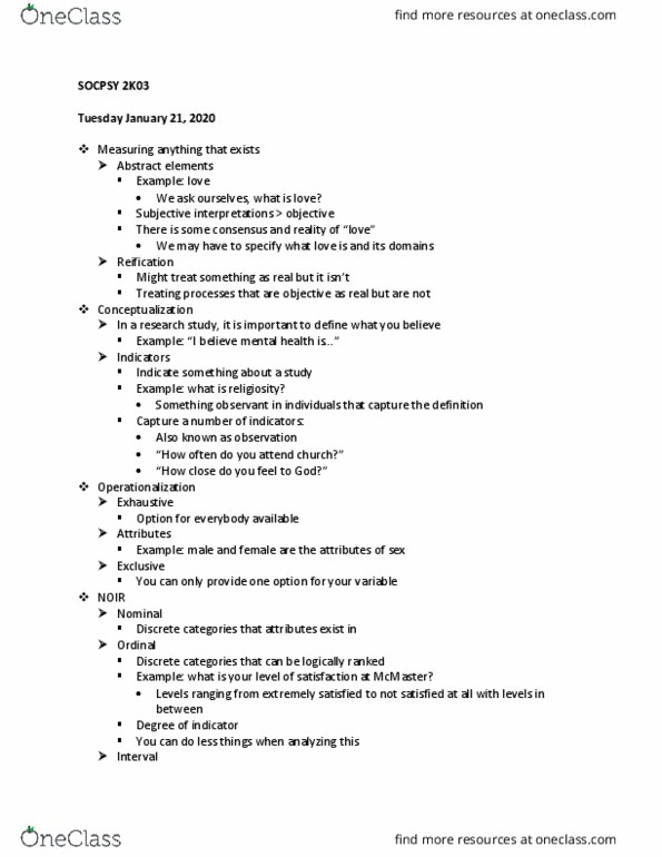 SOCPSY 2K03 Lecture Notes - Lecture 3: Ordinal Number, Operationalization, Content Validity thumbnail