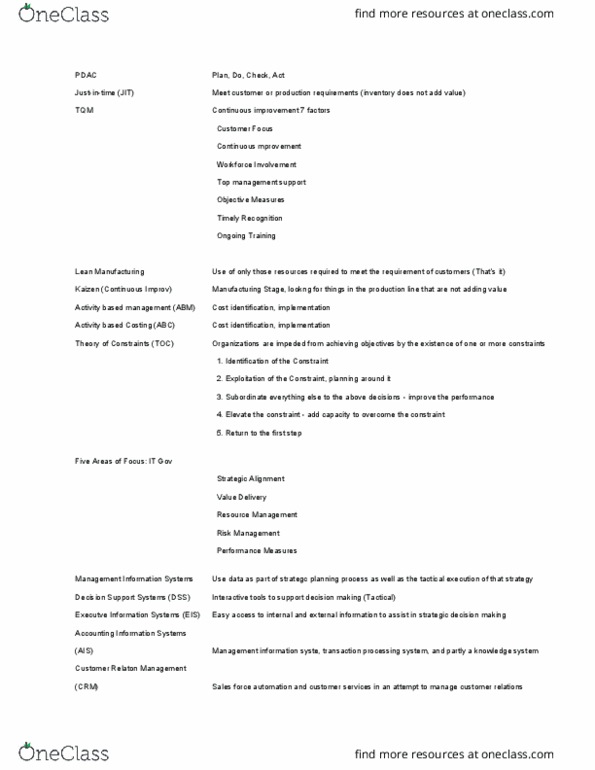 ECO 1002 Lecture Notes - Lecture 14: Pdca, Sales Force Management System, Management Information System thumbnail