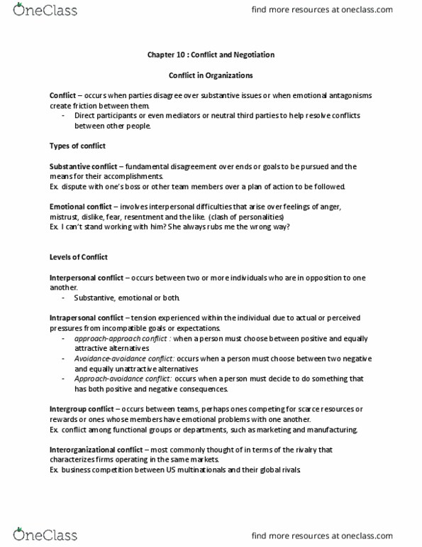 MGCR 222 Lecture Notes - Lecture 10: Emotional Conflict, Passive-Aggressive Behavior, Best Alternative To A Negotiated Agreement thumbnail