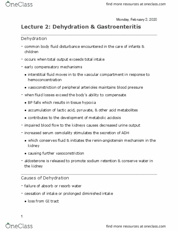 NUR 416 Lecture Notes - Lecture 2: Oliguria, Metabolic Acidosis, Hematocrit thumbnail