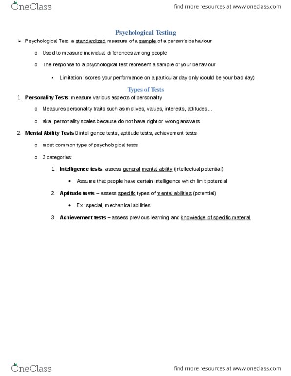 PSYC 1010 Chapter Notes - Chapter 9: Criterion Validity, Intelligence Quotient, Standard Deviation thumbnail