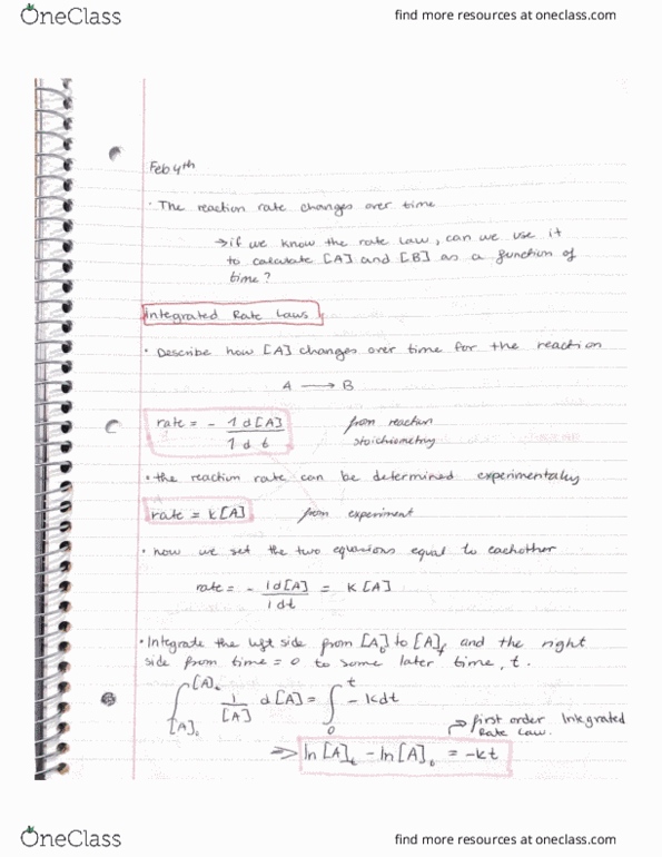 CHEM 123 Lecture Notes - Lecture 9: Rate Equation, Reaction Rate Constant, Reaction Rate cover image