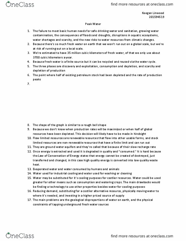 GNED 1102 Lecture Notes - Lecture 1: Waste Heat, Water Cycle, Aquifer thumbnail