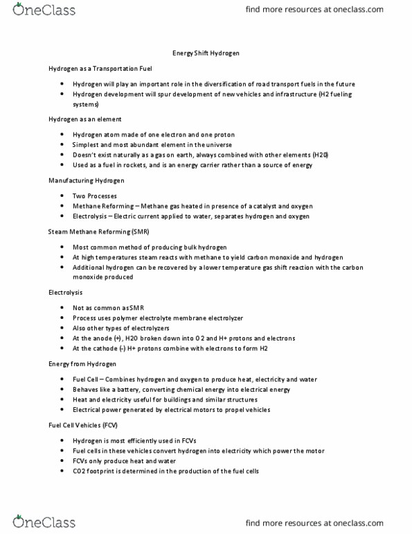 GNED 1102 Lecture Notes - Lecture 4: Proton-Exchange Membrane, Hydrogen Atom, Energy Carrier thumbnail