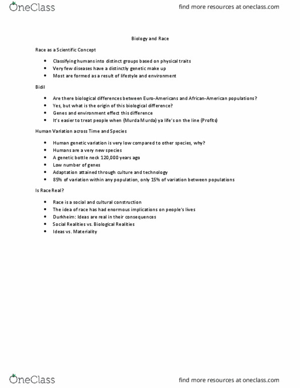 GNED 1203 Lecture Notes - Lecture 7: Human Genetic Variation thumbnail