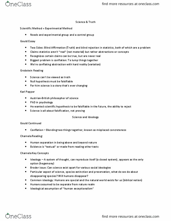 GNED 1203 Lecture Notes - Lecture 8: Karl Popper, Anthropocentrism, Null Hypothesis thumbnail