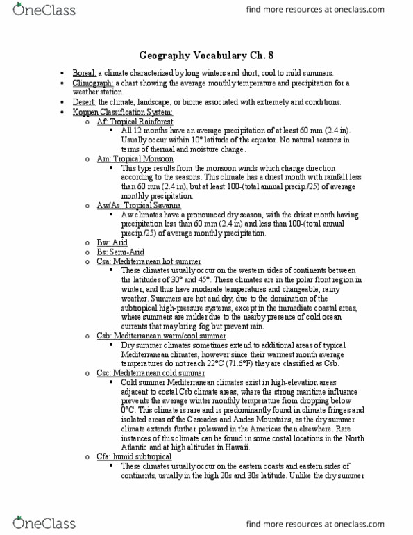 GEO 210 Chapter Notes - Chapter 8: Polar Front, Subtropics, Biome thumbnail