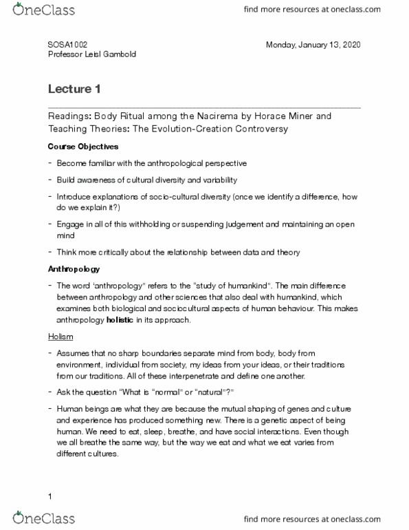 SOSA 1002 Lecture Notes - Lecture 1: Nacirema, Ethnocentrism, Cultural Relativism thumbnail