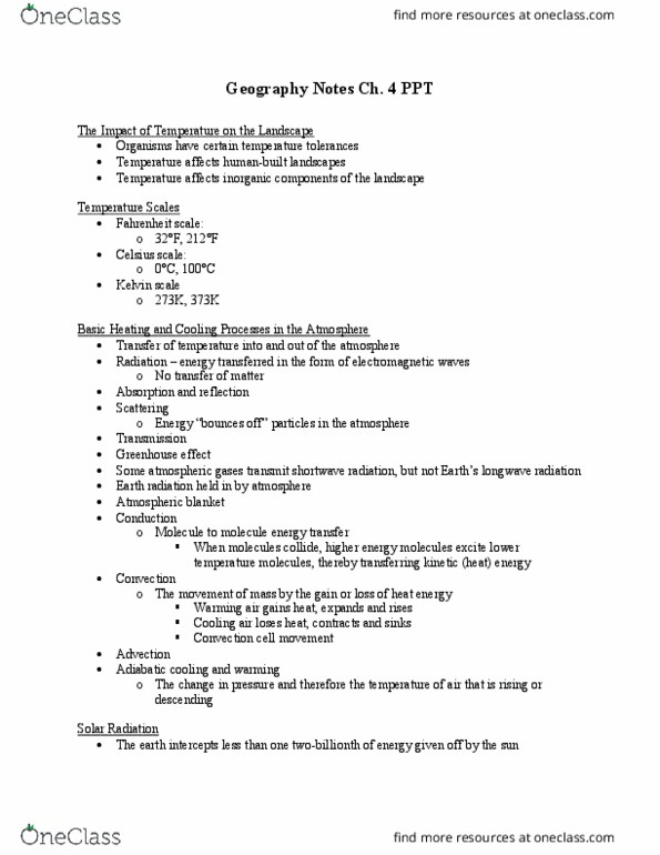 GEO 210 Lecture Notes - Lecture 4: Fahrenheit, Kelvin, Celsius thumbnail