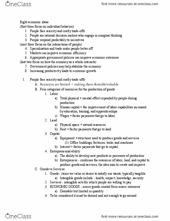 GSHU 121 Chapter Notes - Chapter 2: Physical Capital, Market Economy, Human Capital thumbnail