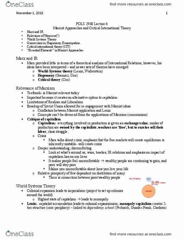 POLS 2940 Lecture Notes - Lecture 6: State Capitalism, World-Systems Theory, Deeper Understanding thumbnail