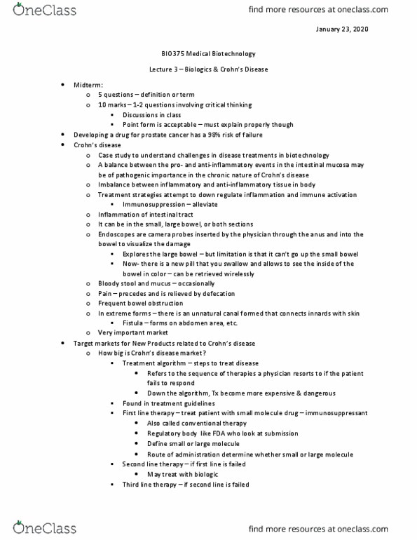 BIO375H5 Lecture Notes - Lecture 3: Bowel Obstruction, Large Intestine, Gastrointestinal Tract thumbnail