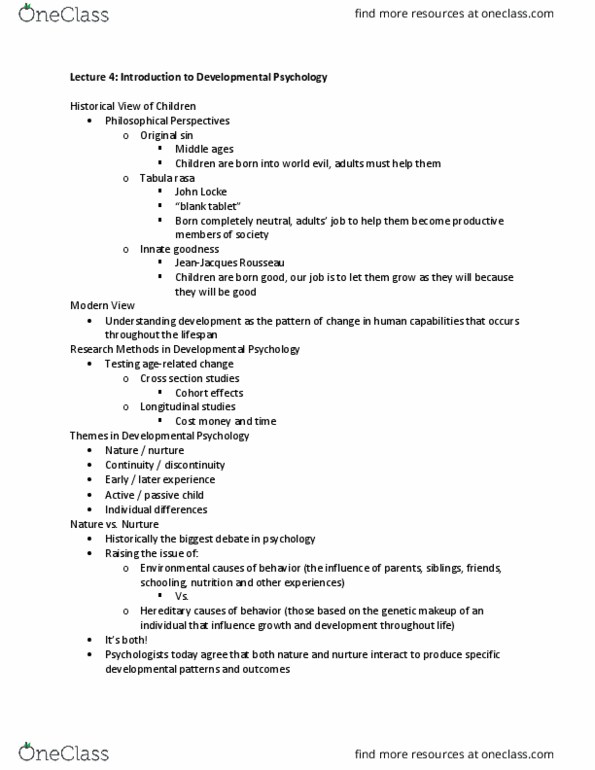 PSYC 1101 Lecture Notes - Lecture 4: Tabula Rasa, Philosophical Perspectives, Original Sin thumbnail